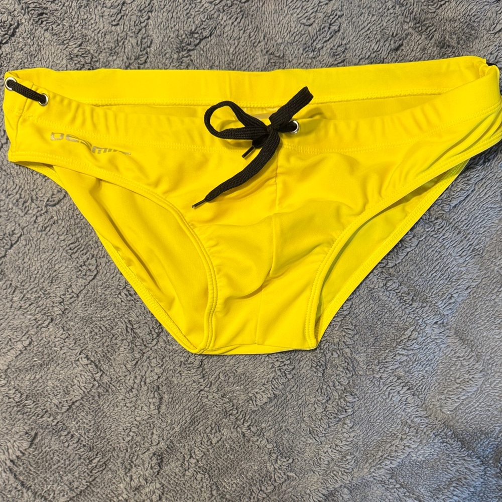 Men's Yellow Swim Briefs with Black Drawstring - Picture 2 of 7